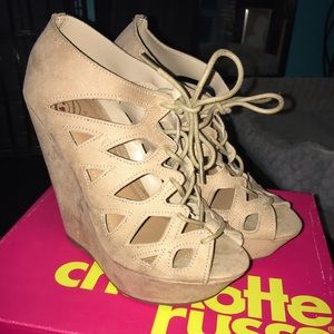 Nude suede wedges
